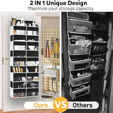 Over the Door Organizer 5 Tiers, Extra Large Behind Door Storage of 10 Compartments, 80 lbs Weight Capacity Hanging Storage Organizer with Clear Window Kids Toys, Shoes, Diapers, Room storage