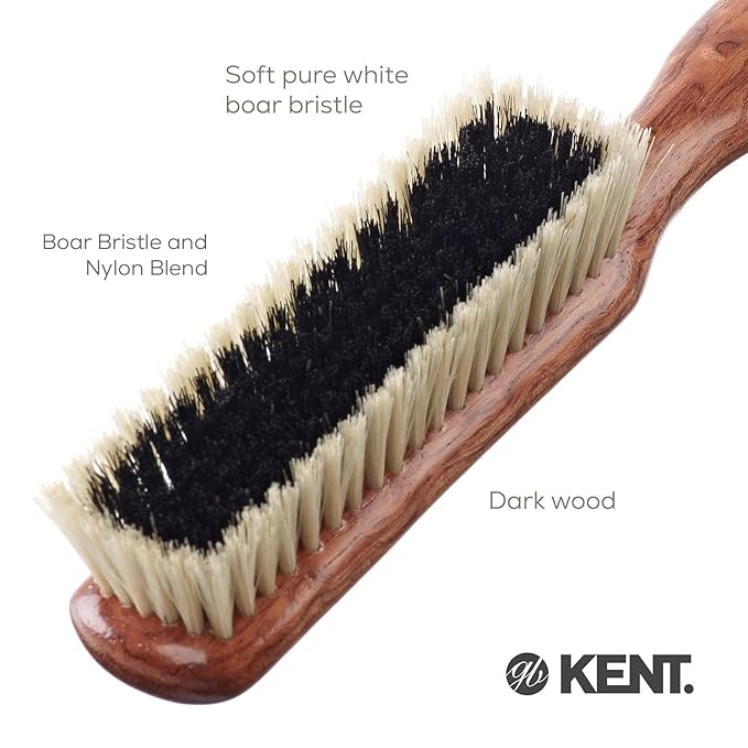 Kent CP6 Clothes Brush. 100% Natural Black & White Boar Bristle Lint Remover Especially for Cashmere, Wool and Silk for Keeping Delicate Fabrics Free from Fibres, Fluff and Pet Hair. Made in England