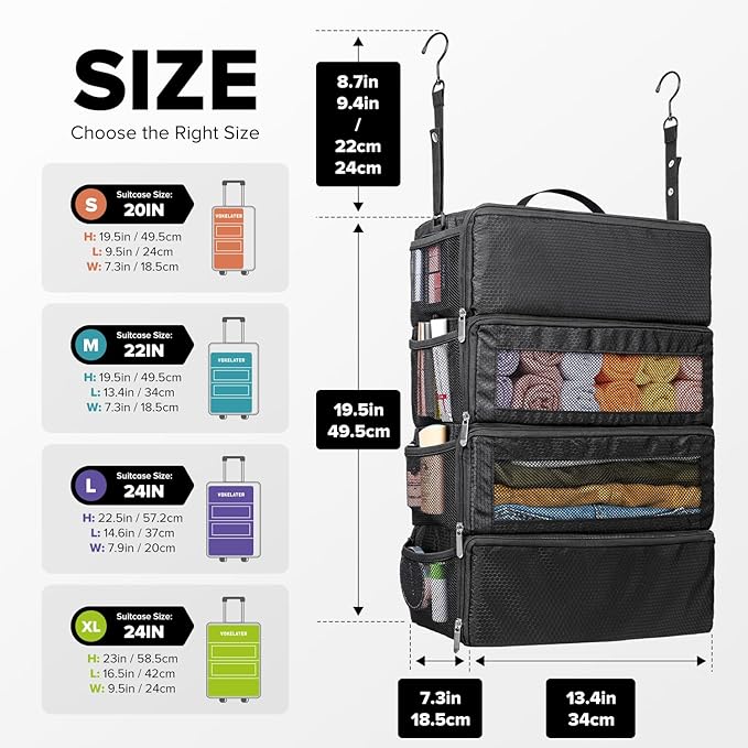 Suitcase Organizer, Travel Luggage Organizer Hanging Shelves Packing Cube Closet/Collapsible Portable Travel Organizer for Carry-on