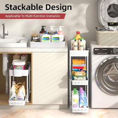 Under Sink Organizer, Bathroom Organizers and Storage, 2 Tier Multi-Use Pull Out Cabinet Organizer with Hang Hooks and Cups (White, 4 Pack)