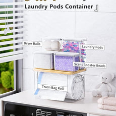 Trash Bag Dispenser Dishwasher Pods Container, 5 in 1 Garbage Bags Holder Under Sink Organizer Acrylic Laundry Pod Detergent Powder Container, Kitchen Pantry Laundry Room Organization Storage