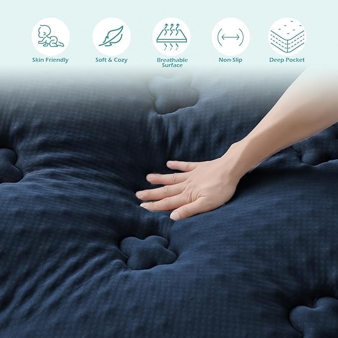 Hansleep California King Mattress Topper Viscose Derived from Bamboo, Memory Foam Pillow Top Mattress Topper Cal King with Deep Pocket, Breathable Mattress Pad for Back Pain Relief, 72" x 84", Navy