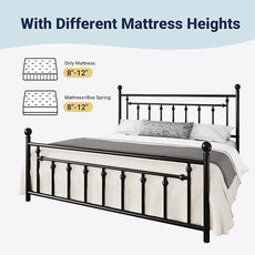 Allewie 14 Inch King Size Metal Platform Bed Frame with Victorian Vintage Headboard and Footboard/Mattress Foundation/Under Bed Storage/No Box Spring Needed/Easy Assembly/Noise Free/Black