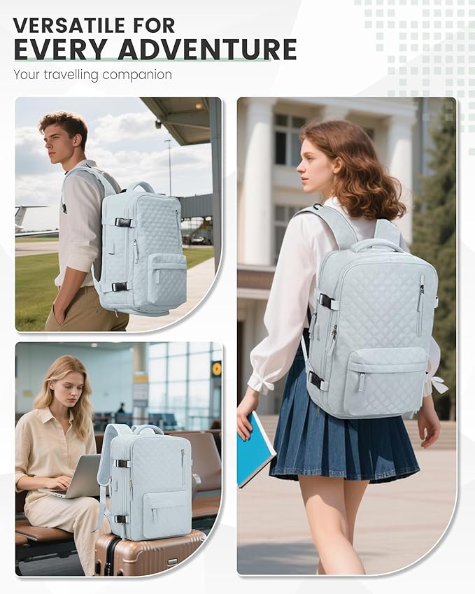 suwasp Vacuum Backpack Travel with Pump, Travel Backpack for Women Men, Vacuum Compression Bags with Laptop Compartment/Shoe Compartment, Personal Item Carry On Backpacks Flight Approved, Light Blue