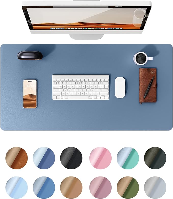 YSAGi Leather Desk Protector, Office Mat, Large Mouse Pad, Non-Slip PU Leather Blotter, Laptop Desk, Waterproof Writing Pad for Office and Home (Blue, 31.5" x 15.8")