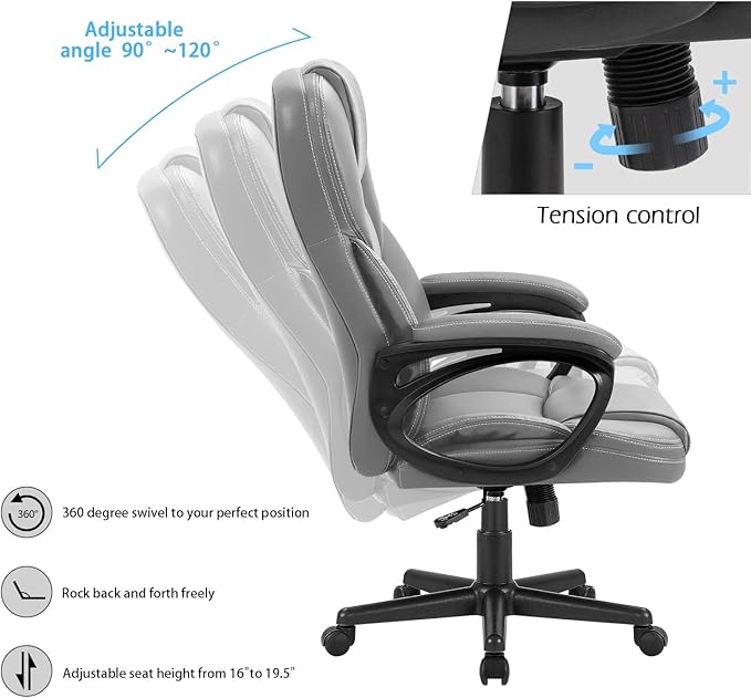 Furmax Office Executive Chair High Back Adjustable Managerial Home Desk Chair, Swivel Computer PU Leather Chair with Lumbar Support (Gray)