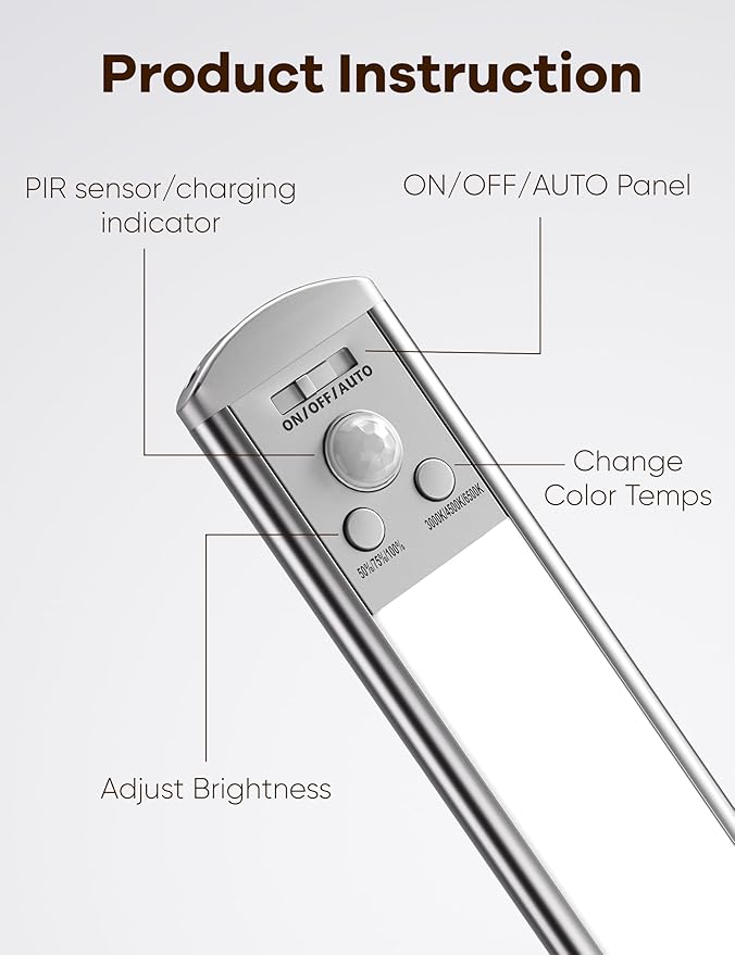 Joyzy 3 Pack Over Sink Light Battery Operated Closet Lightings LED Rechargeable Motion Sensor Counter Light Indoor Magnetic Dimmable Above Kitchen Stove Lights, Wireless Under Cabinet Lights