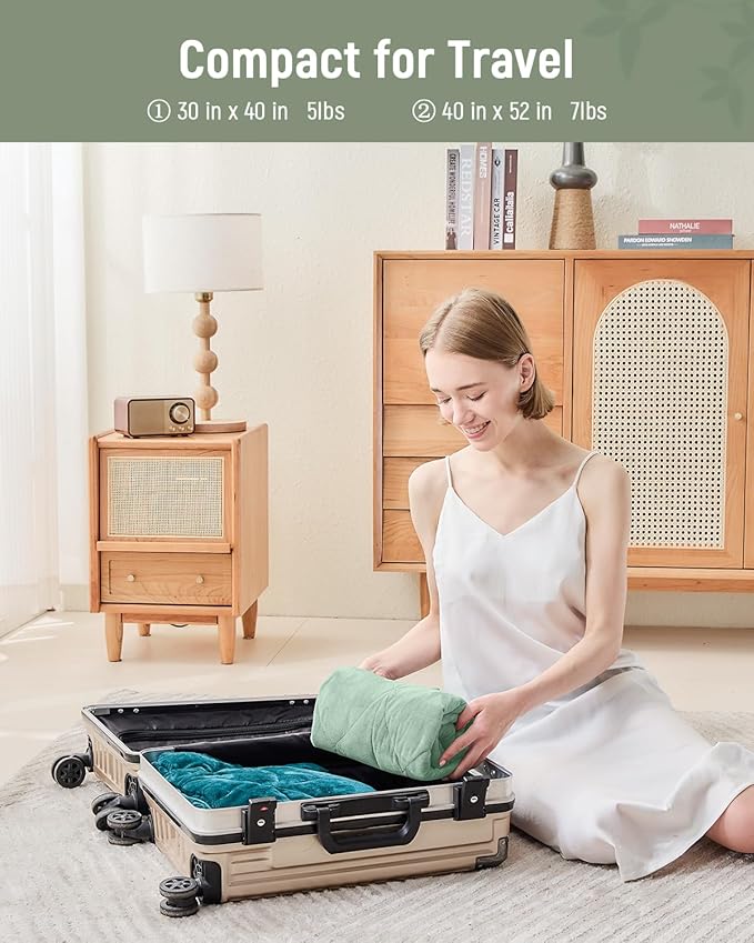 Weighted Lap Blanket 5 lbs for Adults, Luxury Soft Small Weighted Blanket, Compact Portable Weighted Lap Pad for Relaxation, Sleeping, Travel, All-Season Use, Sage Green, 30" x 40"