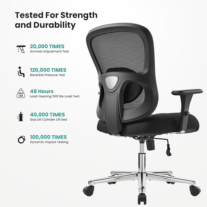EUREKA ERGONOMIC Big and Tall Office Chair for Heavy People, Hoss 500lbs Heavy Duty Office Chair Mesh Ergonomic Desk Chair with Armrest, Rolling Chair with Wide Comfy Seat for Adult, Black
