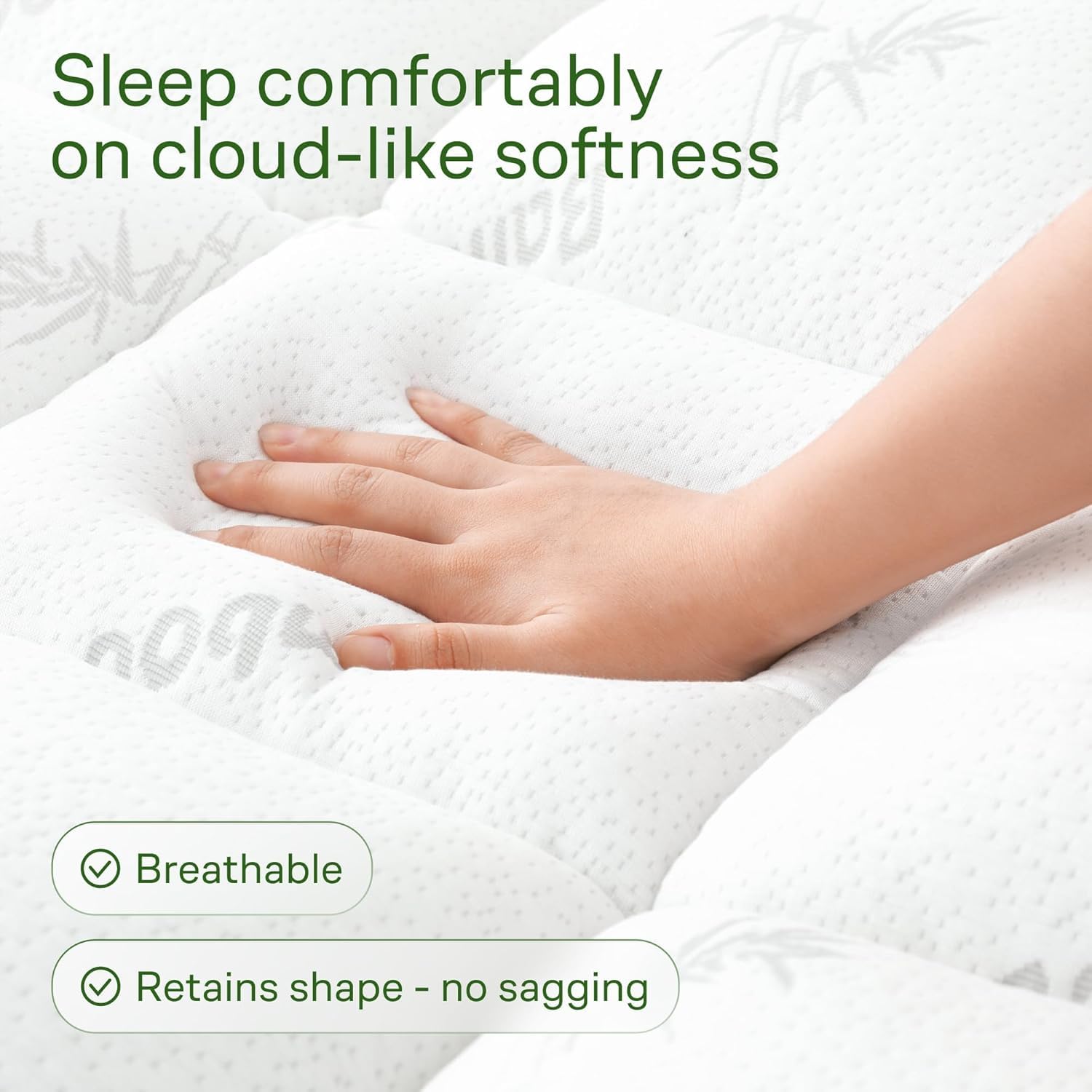 Ultra Soft Queen Size Mattress Topper - Viscose Made from Bamboo Pillow Top Mattress Pad for Back Pain Relief - Naturally Cooling for Hot Sleepers, Green