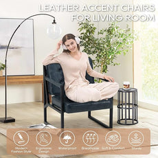 COLAMY Accent Chairs Set of 2, Modern Accent Arm Chairs for Living Room, Comfy Leather Armchairs with Metal Legs for Bedroom Reception Room, Blue