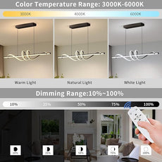 Modern LED Pendant Lights, 47in Chandelier Dimmable with Remote Control 3000k-6000K Adjustable Color Temperature, Aluminum Island Lighting Lamp Fixture for Kitchen, Dining Room, Billiard Room