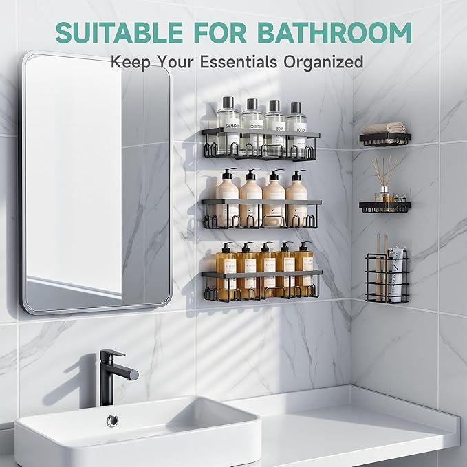 Veken Shower Caddy 6-Pack, Family Choice Award Winner, Large Wall Mounted Shower Rack, Bathroom Shelves Over Toilet, Organizer Storage Accessories with Soap Dish&Toothbrush Holder