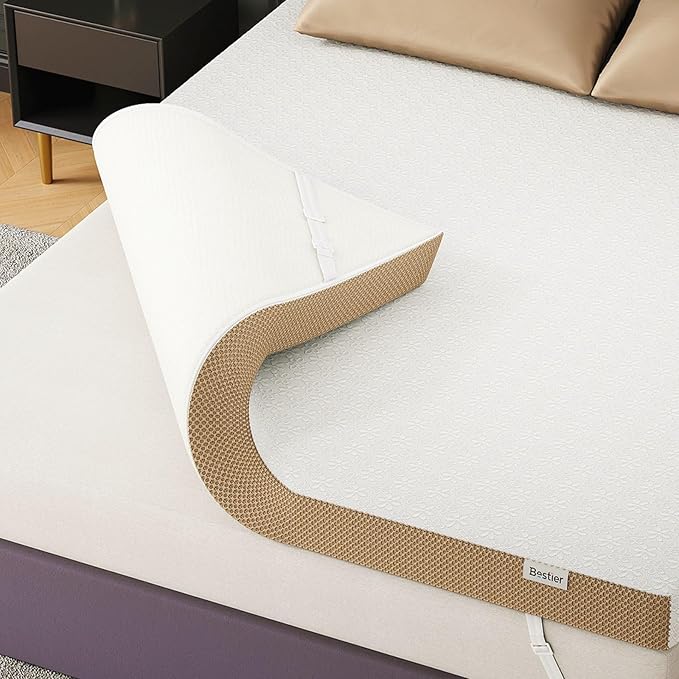 Bestier Memory Foam Mattress Topper - Gel Mattress Topper with Chamomile Collection - Plush Feel - Mattress Pad with Naturally Cooling and Pressure Relieving - Full Size, 4 Inch