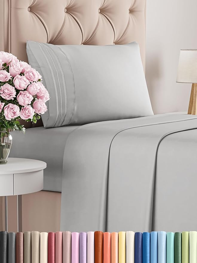 Twin Size 3 Piece Sheet Set - Comfy Breathable & Cooling Bed Sheets Set - Hotel Luxury Bedding for Women, Men, Kids, Teens, Boys & Girls - Deep Pockets, Soft and Wrinkle Free - Oeko-Tex - French Grey