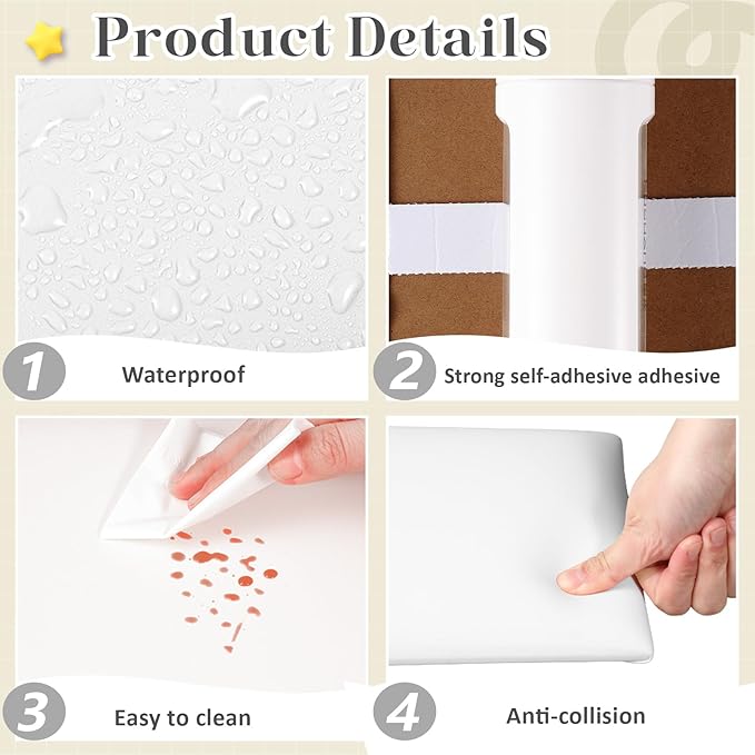 8 Pack Wall Padding for Playroom Peel and Stick Headboard 15.75" x 7.87" x 1.18" 3D Anti Collision Upholstered Wall Panels Self Adhesive Headboard Panel for Protection (White)