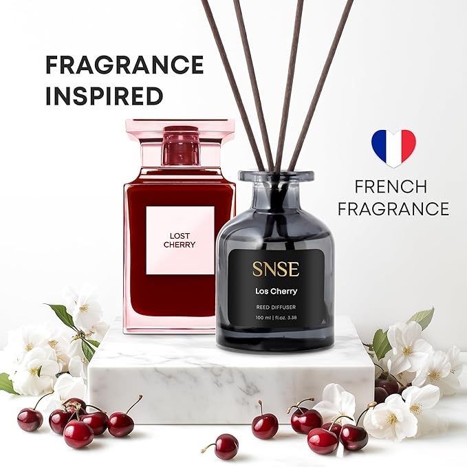 SNSE Los Cherry Perfumed Reed Diffuser Set - Premium Reed Diffusers for Home with Diffuser Reeds, Luxurious Gift Aroma, Sophisticated Scent, Ideal for Relaxation, Elegant Home Fragrance