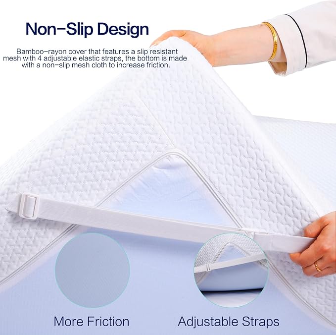 Twin Memory Foam Mattress Topper, Twin Size Mattress Topper 3 Inch High Density Mattress Pad Comfort Cooling, Bed Topper with Removable Cover, 4 Elastic Straps White CertiPUR-US Certified