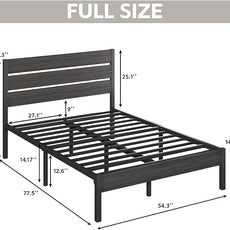 Full Bed Frame with Headboard and Footboard, Metal Platform Bed Frame with Under Bed Storage, All-Metal Support System, No Box Spring Needed, Easy Assembly,Rustic Grey