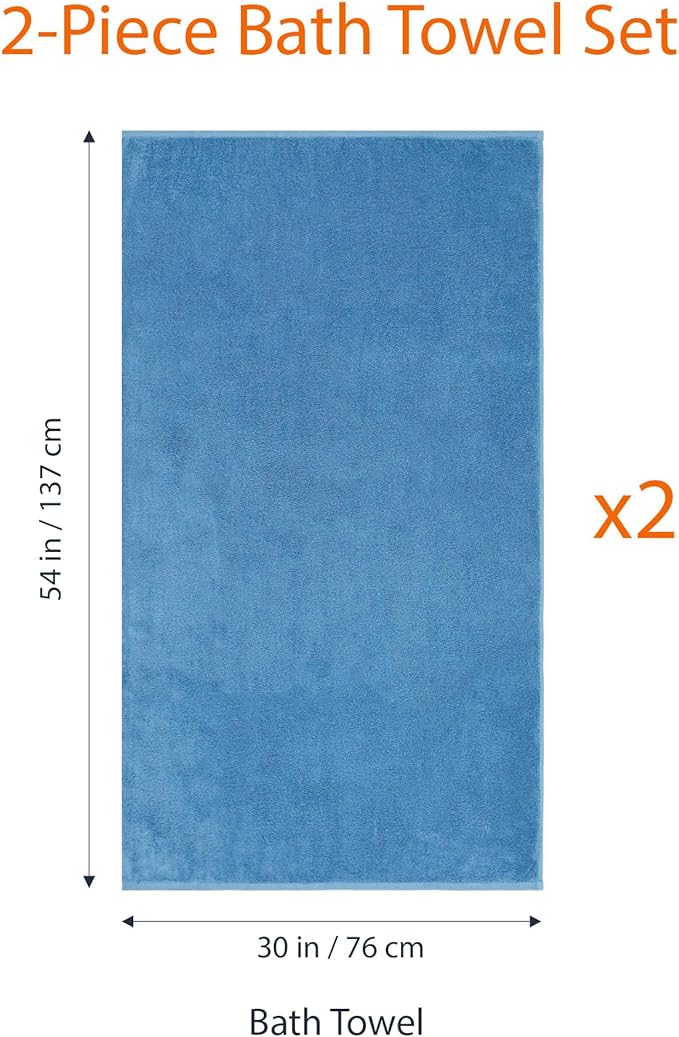 Amazon basics 2 piece Lightweight quick-dry bath towel, 100% cotton, Lake Blue, 54" x 30"