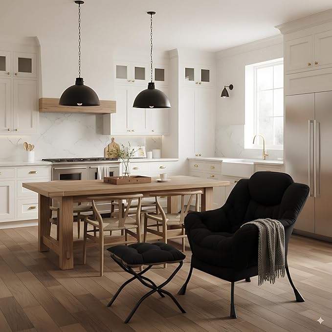 Cozy Lazy Chair and Ottoman, Large Contemporary Accent Lounge Chair Set, Leisure Upholstered Reading Armchair for Bedroom, Living Room, Dorm Rooms, Office