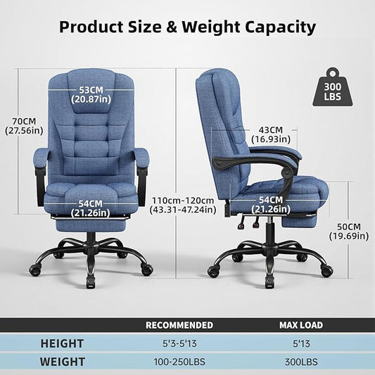 Gaming Chair with Footrest, Ergonomic Office Chair Reclining 90°-150°, Adjustable Desk Chair with Linkage Armrests, Comfortable Computer Chair for Adults, Gamer Chair Sillas para Escritorio, Blue