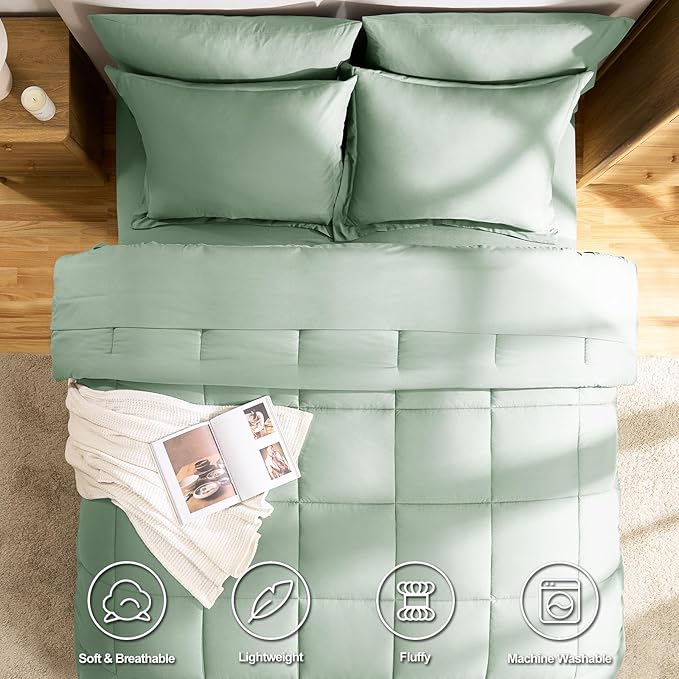 CozyLux King Size Comforter Set Sage Green - 7 Pieces Bed in a Bag King, Okeo-Tex Certifited Bedding Set, All Season Soft Bed Set with Down Alternative Comforter, Sheets, Pillowcases & Pillow Shams
