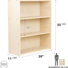 3-Shelf Bookcase, Montessori Bookshelf and Storage Unit in Birch Plywood, Arts & Crafts Supplies Organizer for Toddlers (36