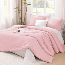 Litanika Comforter Set, Lightweight Solid Bedding Comforter Set, Fluffy Down Alternative Bed Set, Baby Pink, Super King