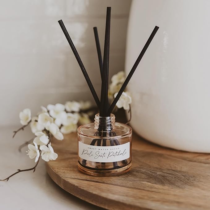 Sweet Water Decor Palo Santo Patchouli Reed Diffuser – Room Decor Aesthetic with Long-Lasting Premium Fragrance of Clove, Nutmeg, Cedarwood for 4 Months – Ideal for Aromatherapy and Home Decor