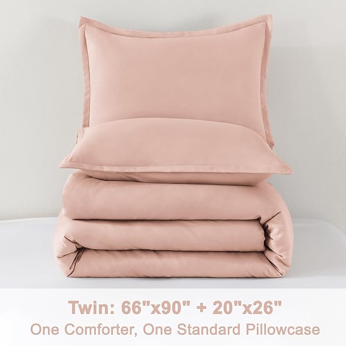 Litanika Comforter Set, Lightweight Solid Bedding Comforter Set, Fluffy Down Alternative Bed Set, Blush Pink, Twin/Twin XL