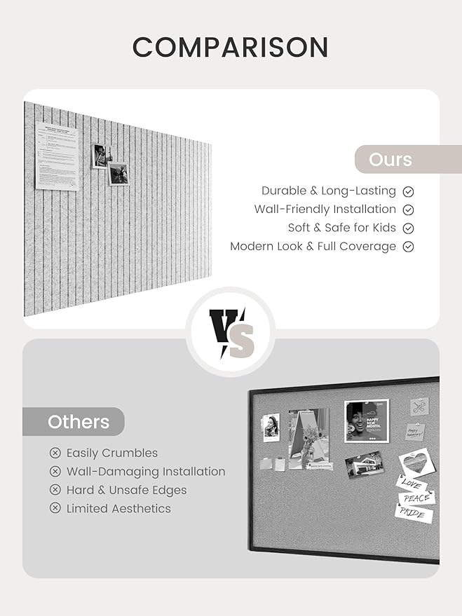 Bumusty Large Cork Board Alternative-47 x35 Felt Bulletin Board Tiles, with 30 Pushpins, 70 Adhesive Tabs, 12-Pack Slat Wall Paneling, Cork Boards for Office Push Pin Board Felt Board-Marble Gray