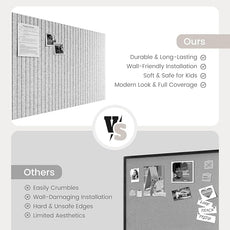 Bumusty Large Cork Board Alternative-47 x35 Felt Bulletin Board Tiles, with 30 Pushpins, 70 Adhesive Tabs, 12-Pack Slat Wall Paneling, Cork Boards for Office Push Pin Board Felt Board-Marble Gray