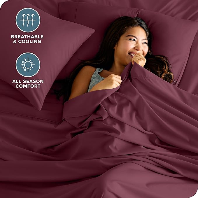 Bare Home King Sheet Set - Luxury 1800 Ultra-Soft Microfiber King Bed Sheets - Double Brushed - Deep Pockets - Easy Fit - 4 Piece Set - Bedding Sheets & Pillowcases (King, Burgundy) BareHome