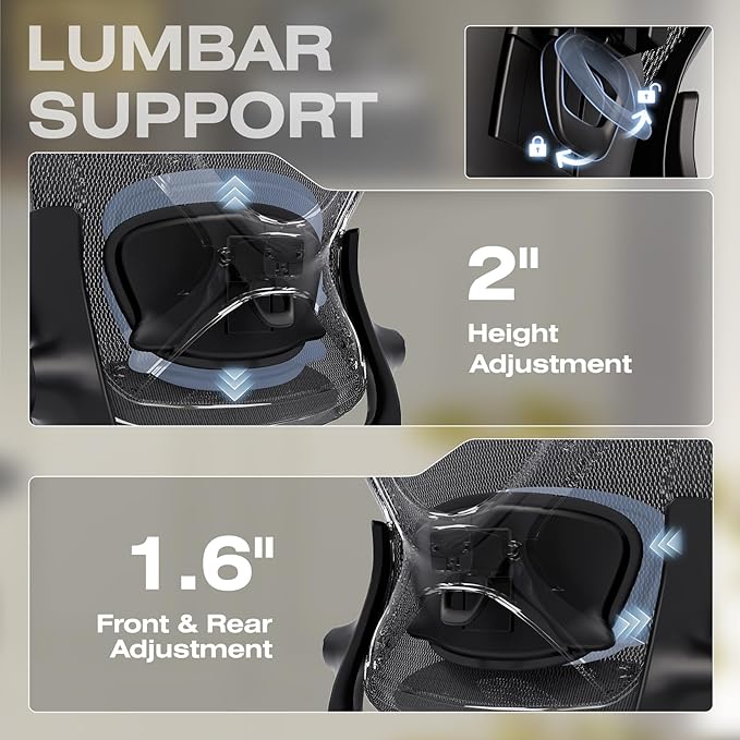 ELABEST X100 Ergonomic Mesh Office Chair, Big and Tall Hone Desk Chair with 5D Flip-Up Arms, Adjustable 3D Lumbar Support,Gaming & Executive Computer Chairs for Long Hours, Padded Seat