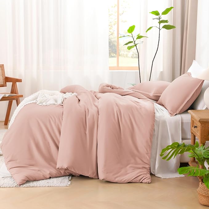 Litanika Comforter Set, Lightweight Solid Bedding Comforter Set, Fluffy Down Alternative Bed Set, Blush Pink, Oversized King