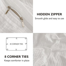 EMME Muslin Cotton Duvet Cover Set Cream White Twin Size Linen Like Soft Breathable Lightweight Summer Comforter Cover Set with Zipper Closure (Cream White, Twin, 68