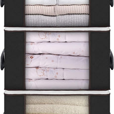 Large Storage Bags, 3 Pack Clothes Storage Bins Foldable Closet Organizers Storage Containers with Durable Handles Thick Fabric for Blanket Comforter Clothing Bedding 90 L (Black)