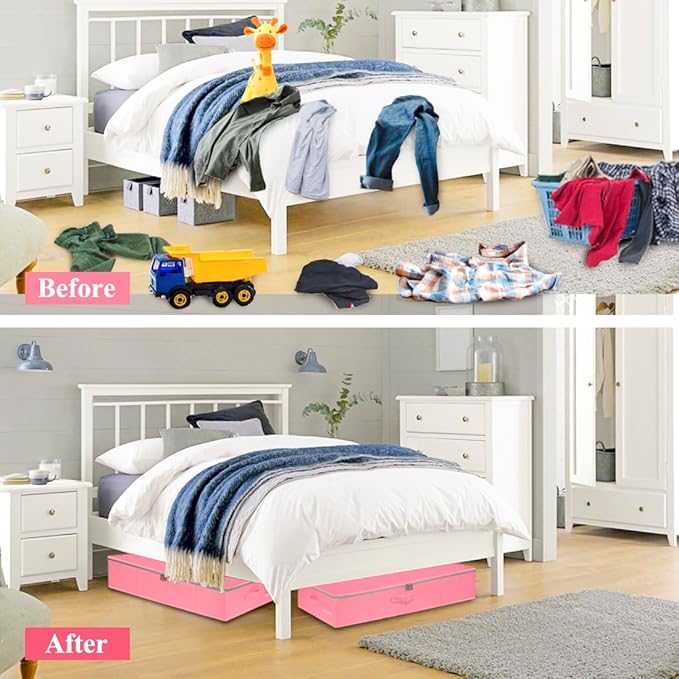 punemi Under Bed Storage Containers, Pink Underbed Storage With Rigid Side/Bottom Support, Closet Organizers And Storage Bins, Blankets Clothes Comforters Storage Bag, Dorm Room Essentials For Girls