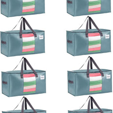 VENO 8 Pack Moving Bags, Christmas Storage Bins, Moving Boxes Alternative, Comforter and Blanket Storage Bags, College Dorm Packing Supplies, Foldable Heavy-Duty Tote (Shiny Light Blue, 8 Pack)