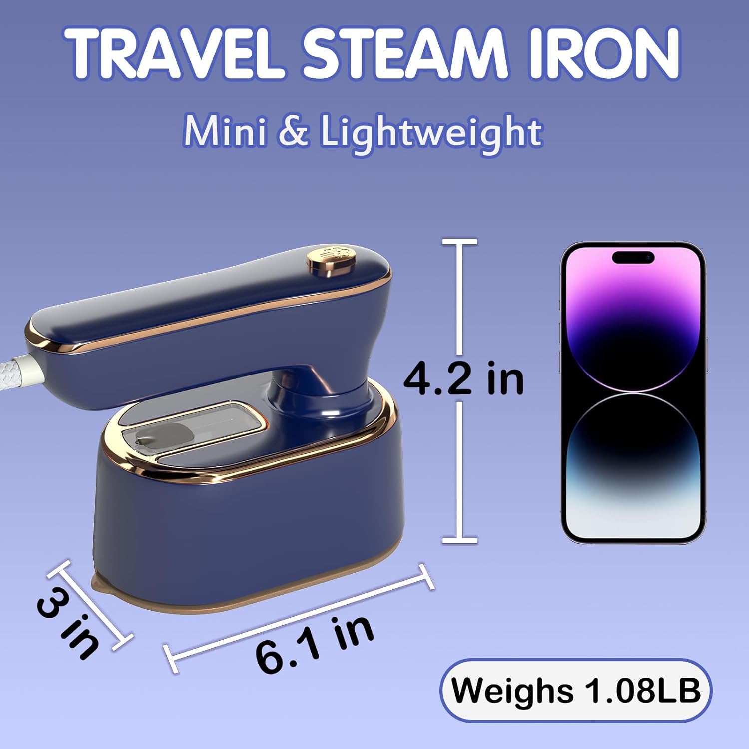 Travel Steamer Iron for Clothes Mini - Portable Ironing Machine Travel Small Size Portable Steamer Travel College Dorm Home Essentials (Blue) Dormly