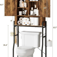 Over The Toilet Storage Cabinet, Over Toilet Organizer with 2-Door & Metal Stand, Bathroom Organizers and Storage with Adjustable Shelves for Bathroom, Restroom, Laundry, Rustic Brown