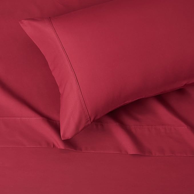 Amazon Basics Lightweight Super Soft Easy Care Wrinkle Free Microfiber 3 Piece Bed Sheet Set with 14-Inch Deep Pockets, Twin, Burgundy, Solid, Kids, Men & Women Bedding AmazonBasics