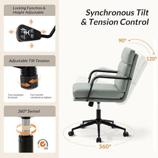 HULALA HOME Modern Faux Leather Home Office Chair with Tilt Lock & Metal Base, Desk Chair with Wheels & Padded Cushion, 360° Swivel Wide Seat Computer Task Chair, Sage