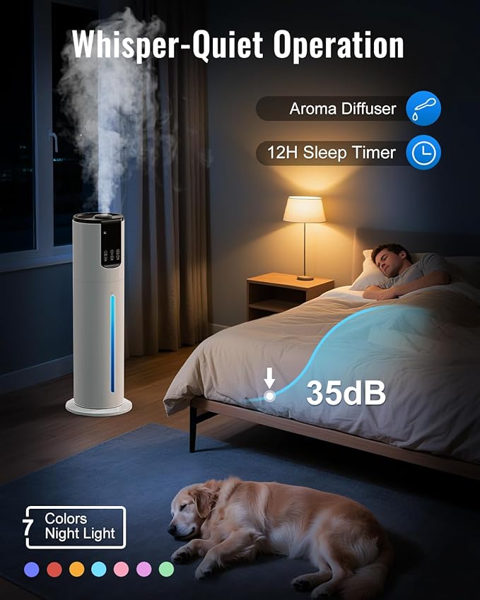 8L Humidifiers for bedroom, Humidifiers large room up to 500 sq ft, Easy to Clean Humidifier with Fully Washable Parts, Ultrasonic Cool Mist Humidifier for Home Plants Baby Nursery Office