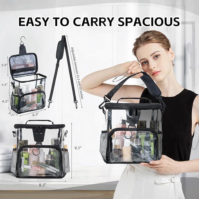 Transparent Portable Mesh Shower Organizer – Hanging Toiletry Bag with Handles & Strap, Quick-Dry for Bathroom, Gym, Travel, Camping & College Dorms