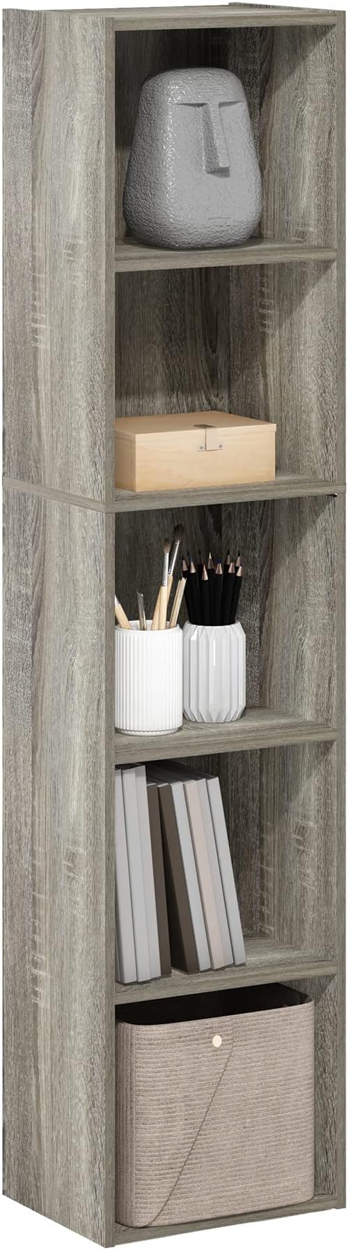 Furinno PASIR Book Shelf, 5-Tier Modern Bookshelf, Open Shelves Bookcase 9 x 12 x 52, for Living Room, Bedroom, Home Office, French Oak