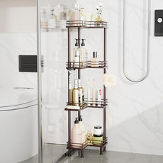 Consumest Corner Shower Caddy Standing - 4-Tier Stainless Steel Shower Organizer with Soap Holder and 4 Hooks, Large Capacity Corner Shelf Stand for Bathroom, Rest Room, Bronze