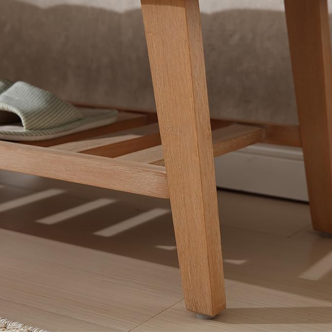Kmax Entryway Bench with Shoe Storage, Upholstered Wood Storage Bench for Living Room Window Bench for Bedroom End of Bed - Linen, Beige