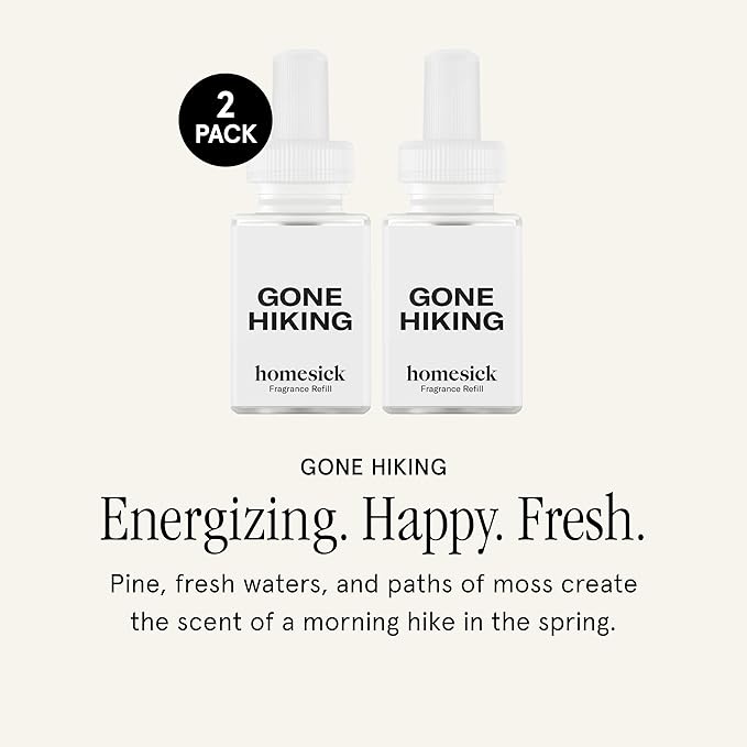 Pura & Homesick Home Scent Refill - Smart Home Air Diffuser - Up to 120-Hours of Luxury Fragrance per Refill - Home Essential - Clean & Safe Diffuser Fragrance - 2 Pack, Gone Hiking